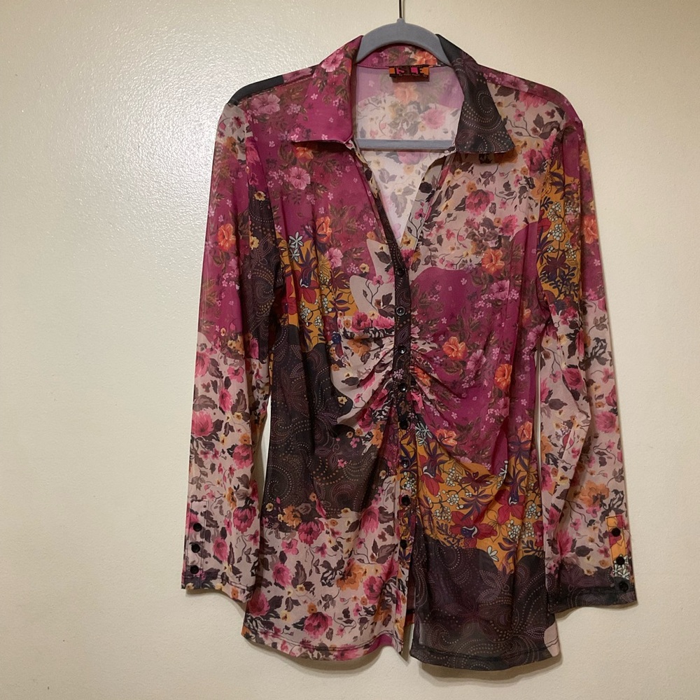 Isle by Melis Kozan Dali Blouse Tinto Mesh Semi-sheer Button Up Blouse Grunge